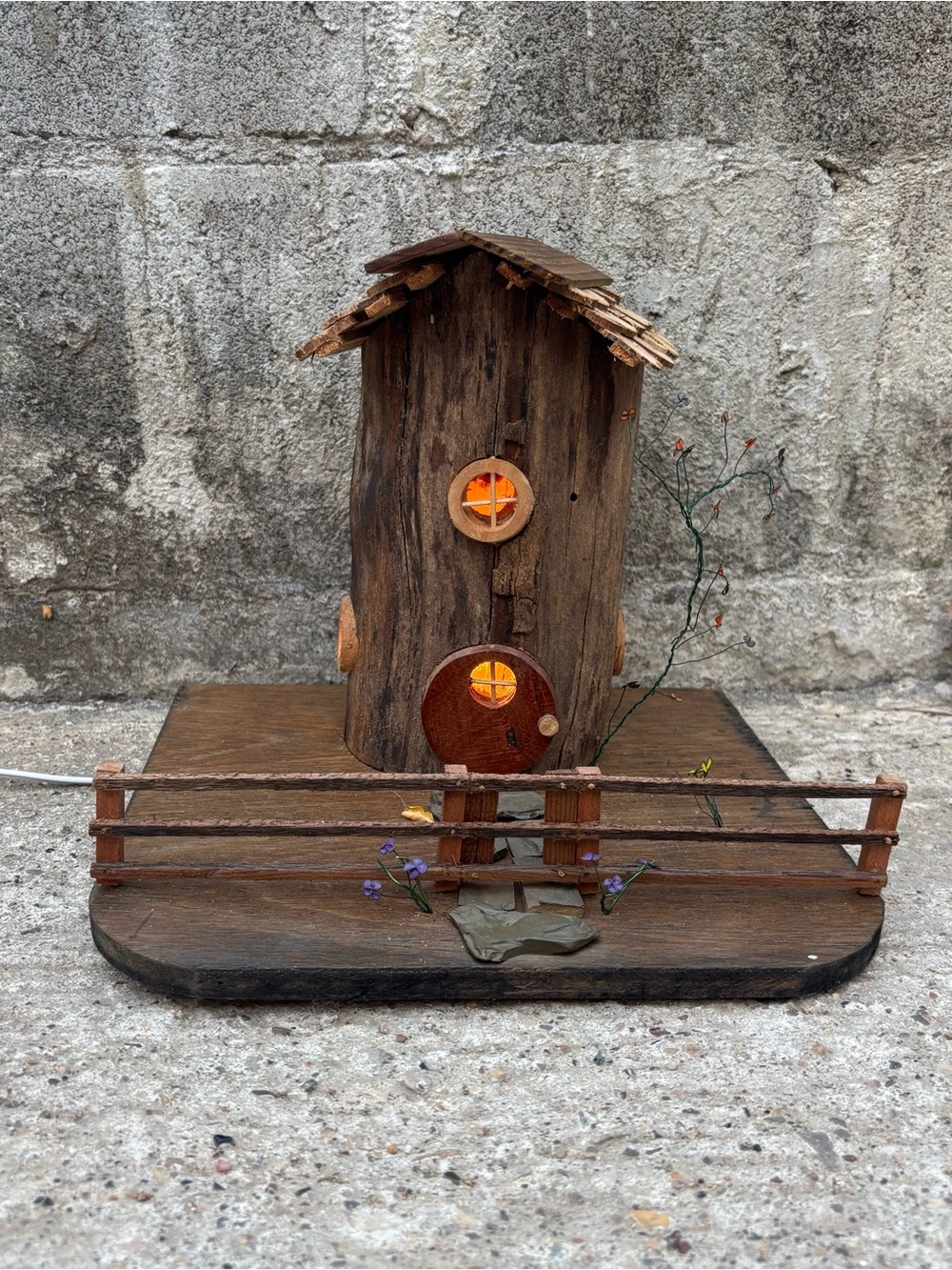 Lighted Wood Fairy House Cottagecore Woodland Rustic Fall Folk Art Decor
